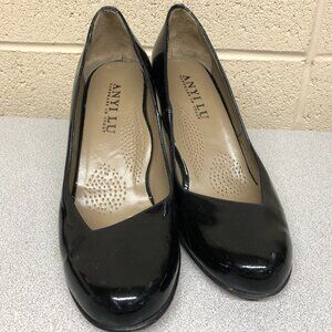 Anyi Lu Black Patent Leather Pump Ladies Size 38 1/2
